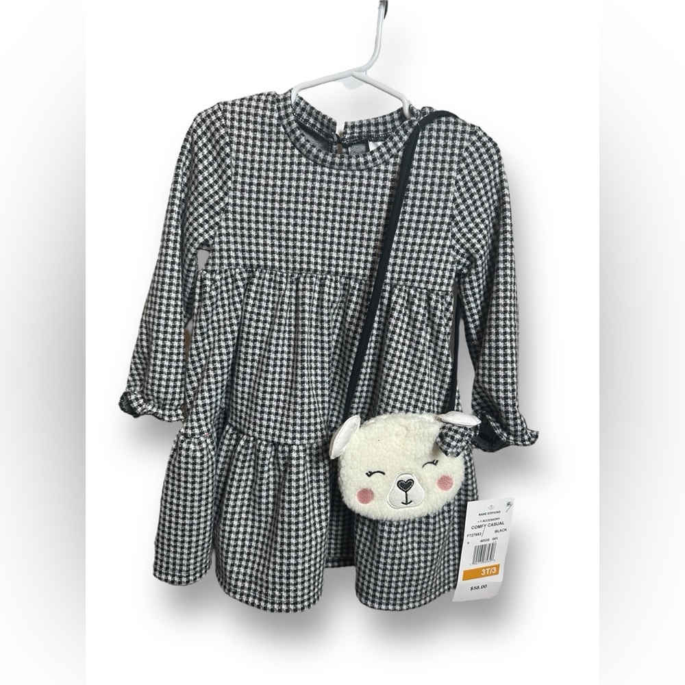 NWT Rare Editions Little Girls Knit Dress black and white with Bag 3T